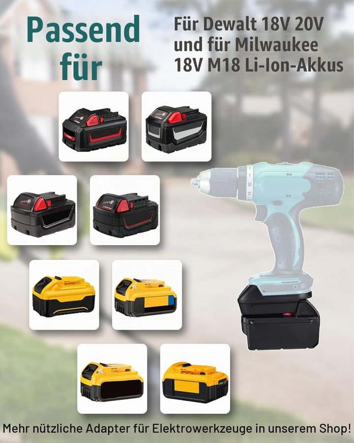 TPDL Adapter für Dewalt 18V Akku zu Geeignet für Makita Werkzeuge, und für Milwaukee M18 Li-Ion Akku