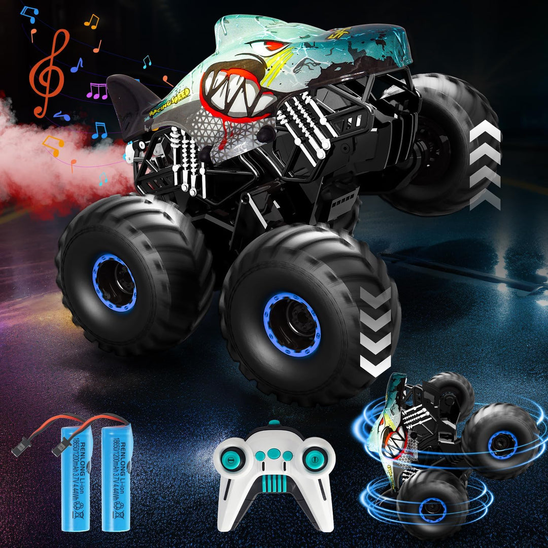 Ferngesteuertes Auto, 1/16 Monstertruck mit Stomp und 360°Drehung, Hai Monstertruck Ferngesteuert mi