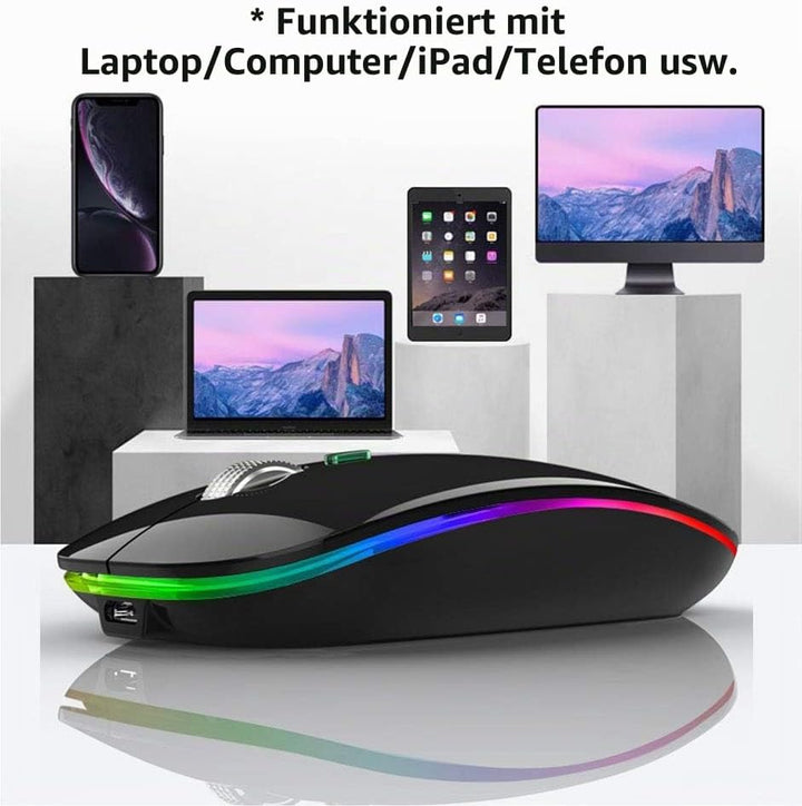 Uiosmuph Bluetooth Maus Kabellose, LED Funkmaus wiederaufladbar Leise Wireless Mouse 2.4GHz Kabellos