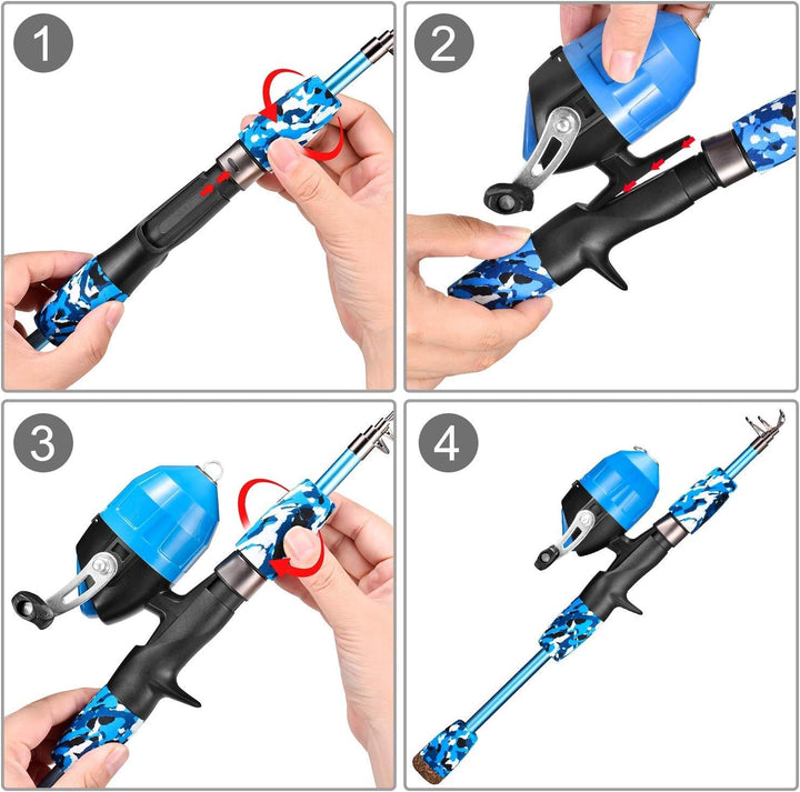 PLUSINNO Angel Set für Kinder,Angelset Kinder,Angelrute Set Kinder mit Angelrolle und Köder Set Blau