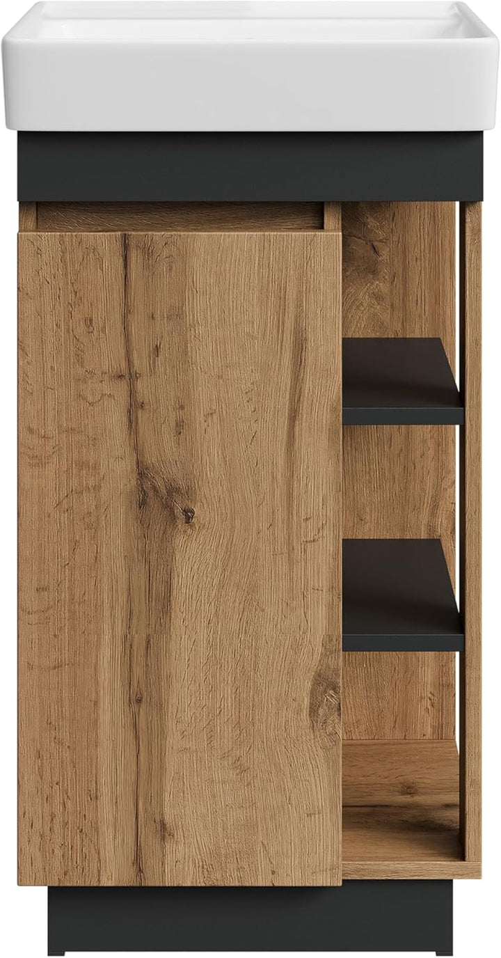 Planetmöbel Nyx Badmöbel Waschtisch mit Unterschrank 50 x 85,9 x 42 cm Wotan Eiche/Anthrazit, Badezi
