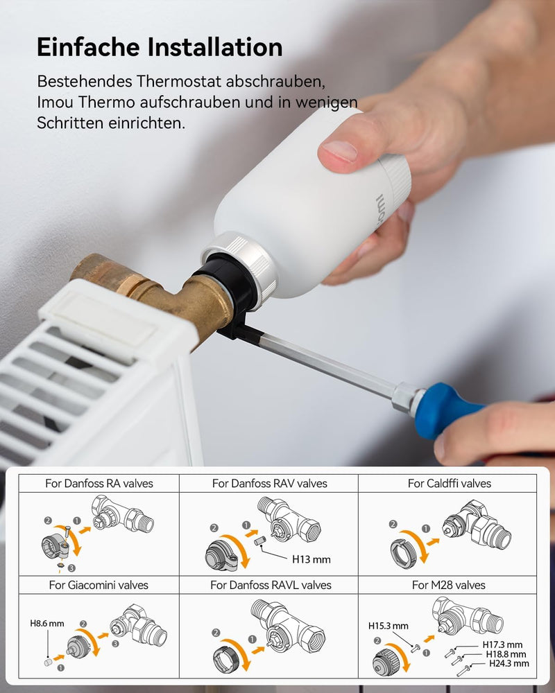 Imou Smart Home Heizkörperthermostat Kit 1+2, smartes Thermostat mit App-Funktion, Zeitpläne/Geofenc