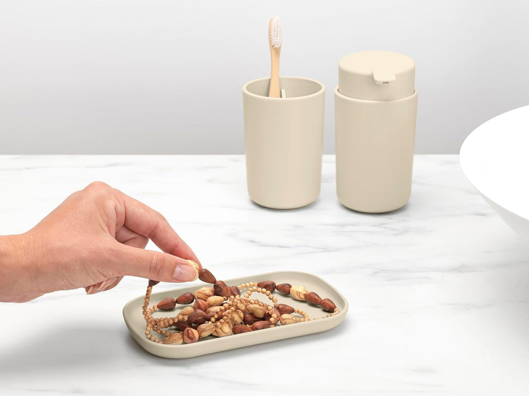 Brabantia - Renew Bad-Accessoires-Set - Seifenspender, Zahnbürstenhalter & Ablage - Tropffreier Pump