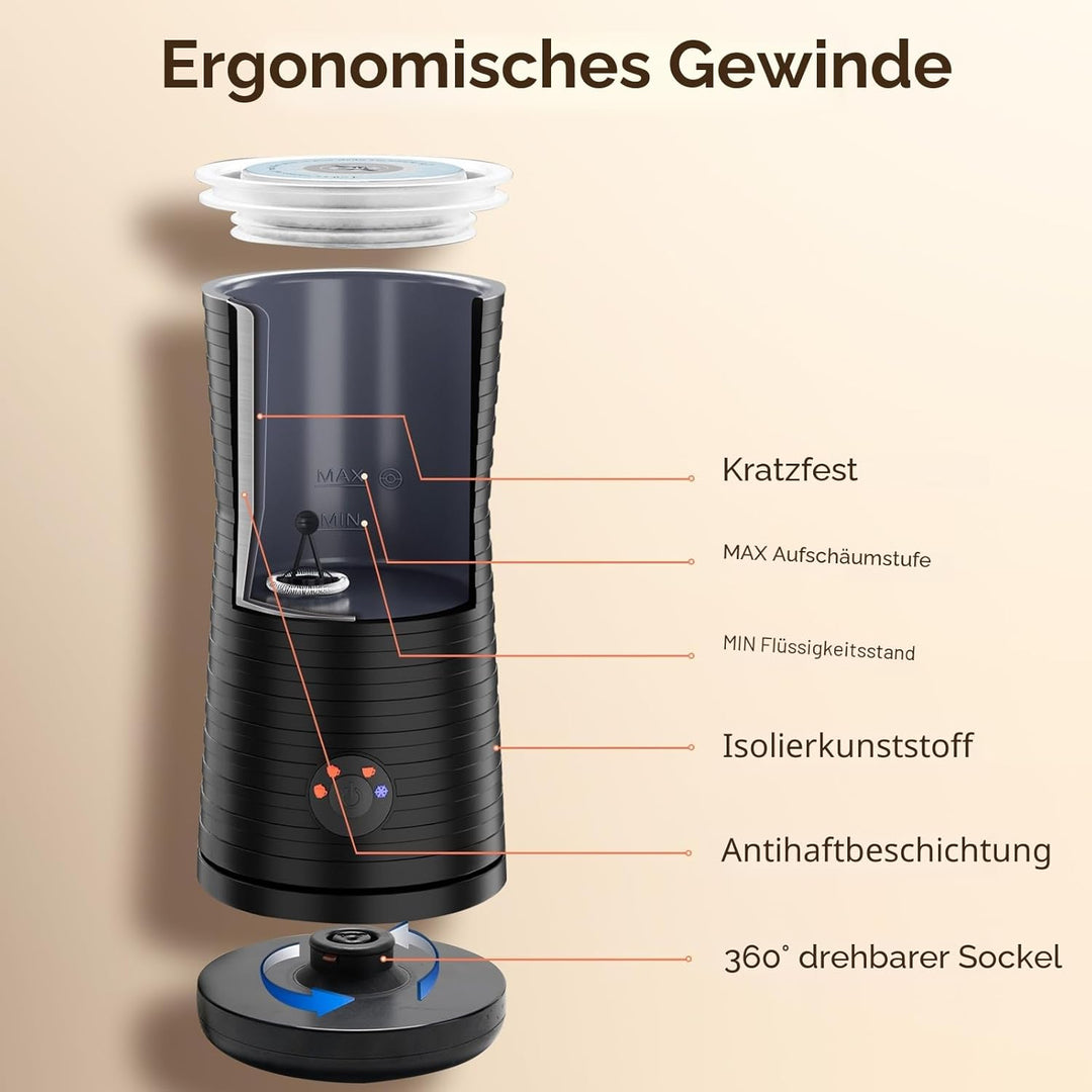 Morpilot Milchaufschäumer Elektrisch, Automatischer Milchaufschäumer 4 in 1, Geeignet für Heissen un