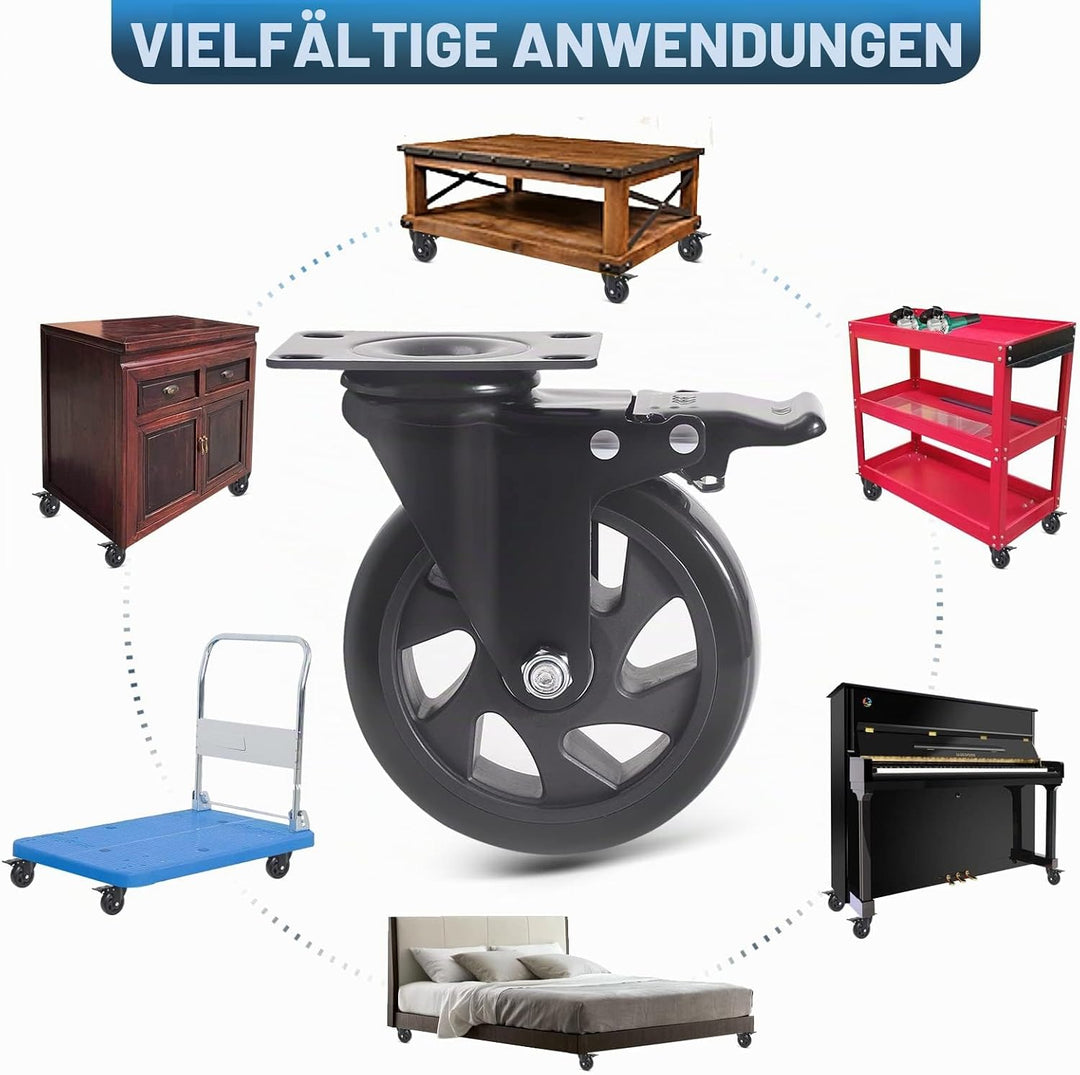 RRIUTO 4 Lenkrollen mit Bremse, 125 mm Transportrollen mit Bremse Strandkorbrollen Möbelrollen für M