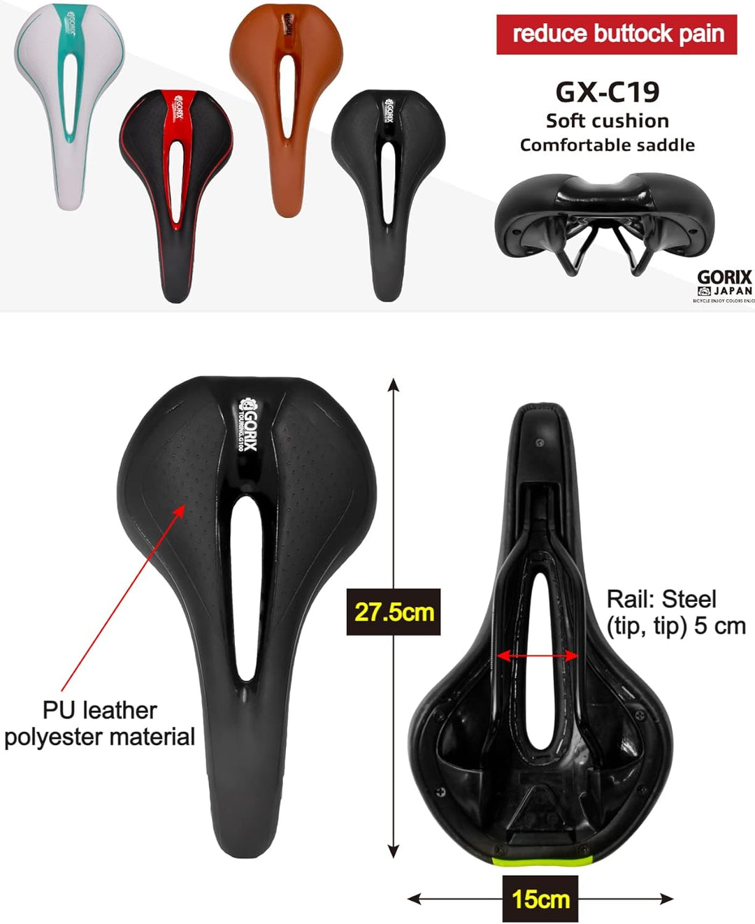 GORIX Fahrradsattel Sitz Bequemes Kissen mit Rail Mountain Road Fahrrad für Männer und Frauen (GX-C1