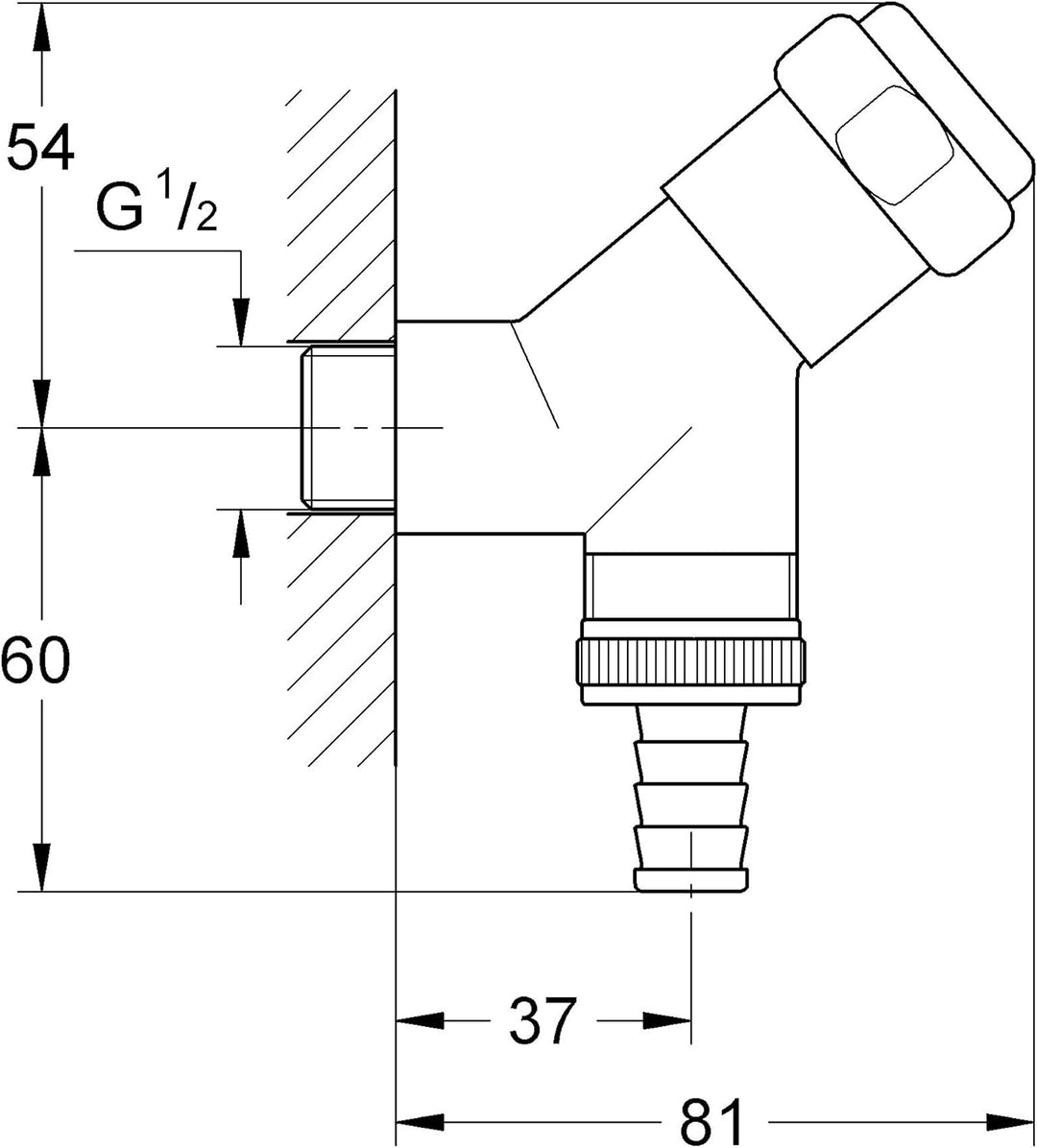 GROHE Original WAS Anschlussventil (DN15, Wandmontage, eigensicher gegen Rückfliessen), 41010000, Si