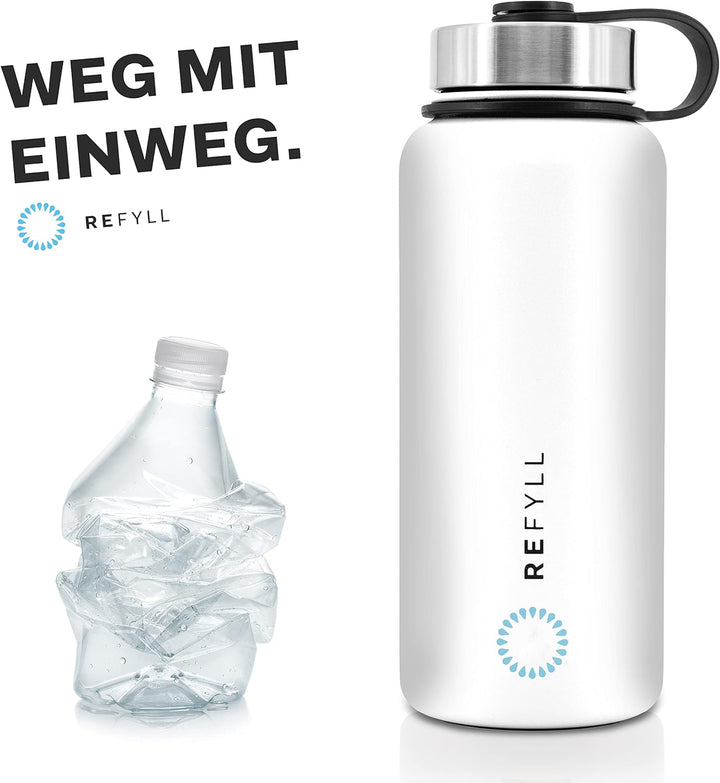 REFYLL Trinkflasche Edelstahl “easyFYLL” 1000ml I Premium Thermoflasche für Wandern, Fitness, Fahrra