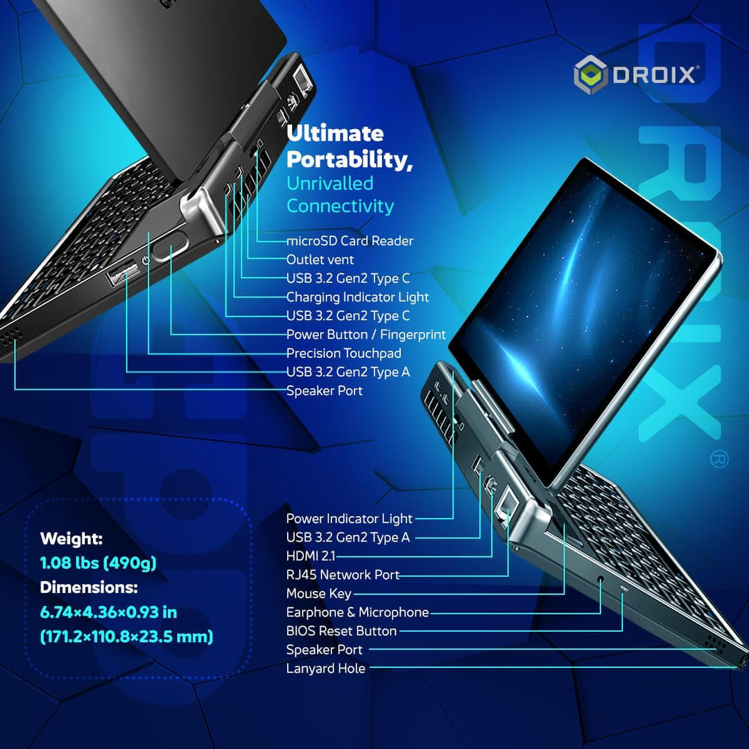 GPD MicroPC 2 Windows 11 PRO tragbarer Mini-Laptop mit 7-Zoll-1080P-Display | N300 Intel-Prozessor,
