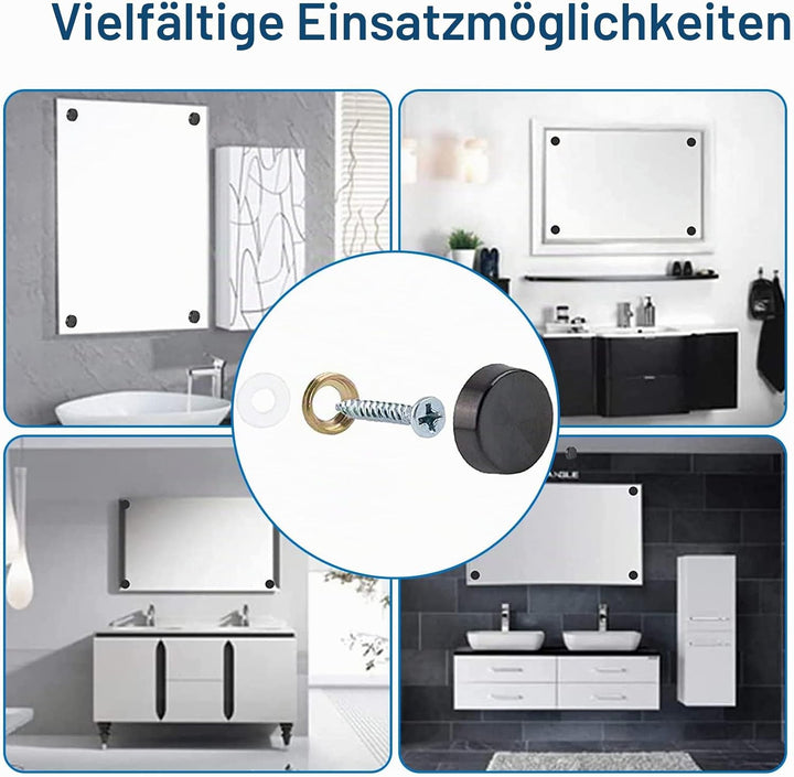 INCREWAY 20 Sätze Edelstahl dekorativ Nägel, 16mm Schwarz Zylindrisch Spiegel Schrauben Spiegelnagel