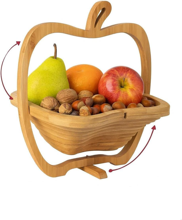 hausleben Obstkorb aus Bambus 3-in-1 Faltkorb – Obstschale, Gemüseschale & Topfuntersetzer – Klappba
