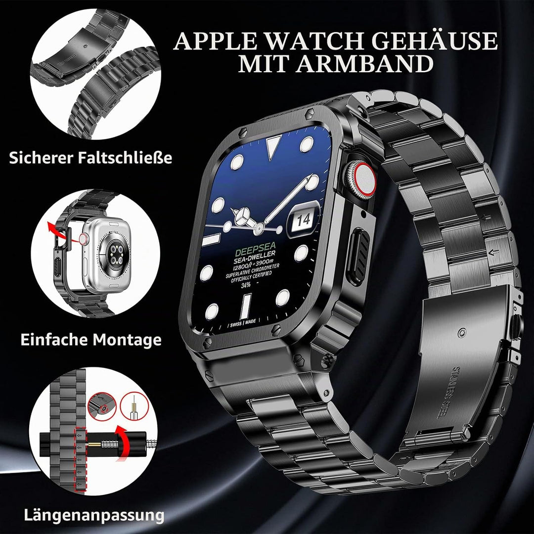 HASLFM Edelstahl Apple Watch Armband mit Gehäuse Kompatibel mit Apple Watch Series 9/8/7(41mm) 6/5/4
