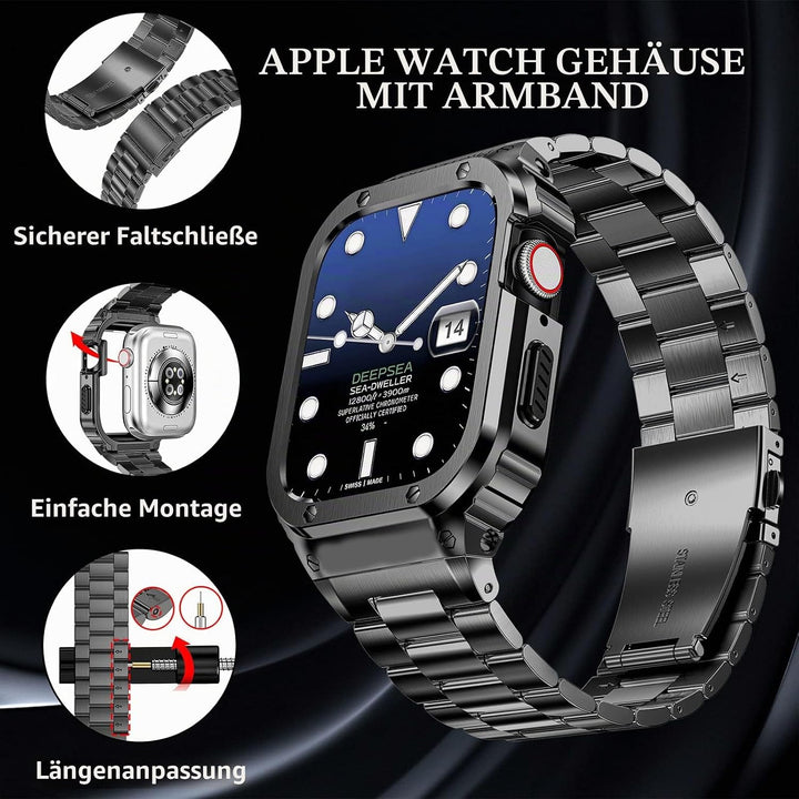 HASLFM Edelstahl Apple Watch Armband mit Gehäuse Kompatibel mit Apple Watch Series 6/5/4/SE/3/2/1(44