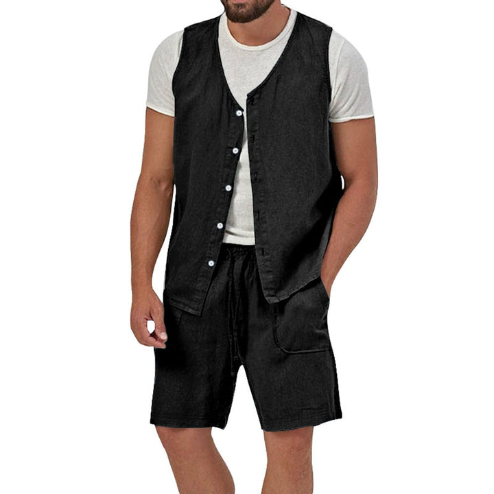 Herren-Leinenwesten-Set Shorts 2024 Mode Strand Hochzeit Anzüge 2 Stück Outfits formelle Weste Set f