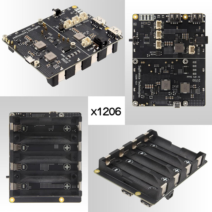Geekworm X1206 4-Cell 5V UPS Shiled for Raspberry Pi 5, Max 5.1V 6A Output|Auto Power On|Safe Shutdo