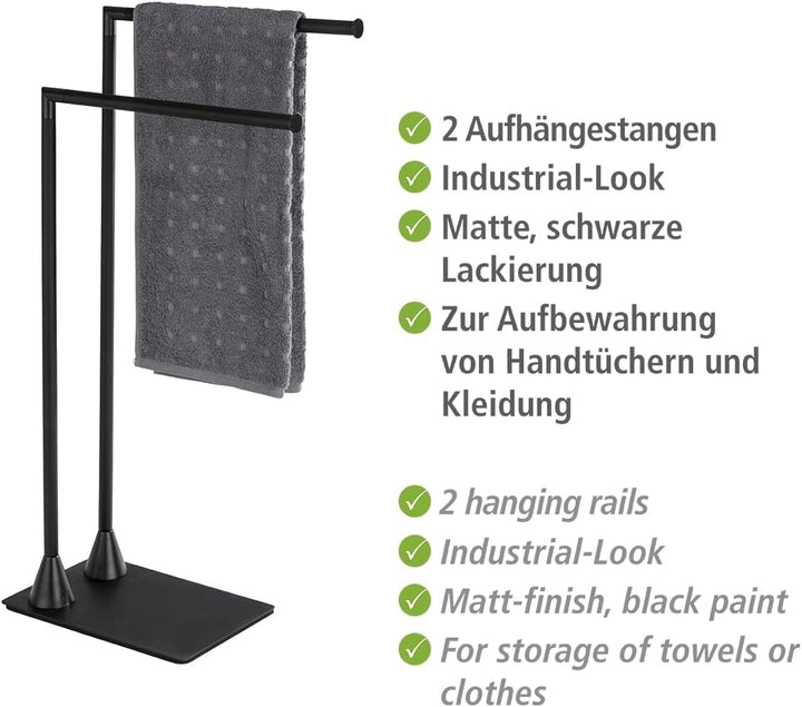 WENKO Handtuch- und Kleiderständer Mod. Hella, Industrial Style, freistehend, Schwarz matt, lackiert