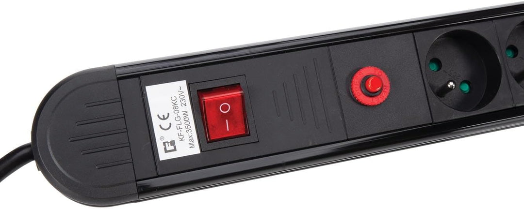 Perel Steckdosenleiste mit Schalter, Überlastschutz, 8 Steckdosen Typ E, Kabel 1.5 m, 3G1.5, Innenbe