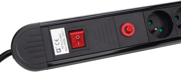 Perel Steckdosenleiste mit Schalter, Überlastschutz, 8 Steckdosen Typ E, Kabel 1.5 m, 3G1.5, Innenbe
