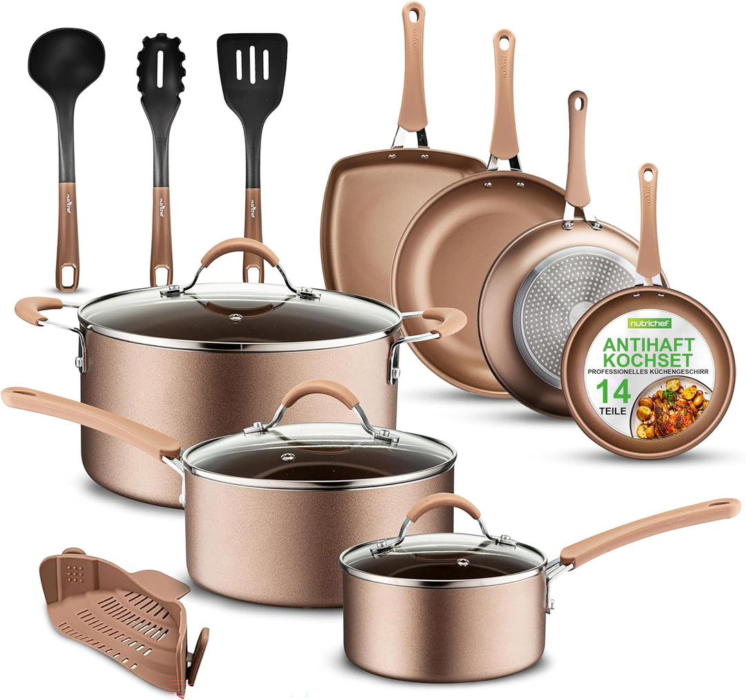 NutriChef Topfset Induktion, Pfannenset 14-teilig, Antihaftbeschichtet, Töpfe & Pfannen PFOA/PFOS-fr