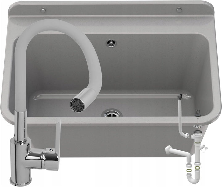 Granitan Ausgussbecken für Garage Keller Werkstatt - Universal Waschtrog mit Siphon - Waschbecken Wa