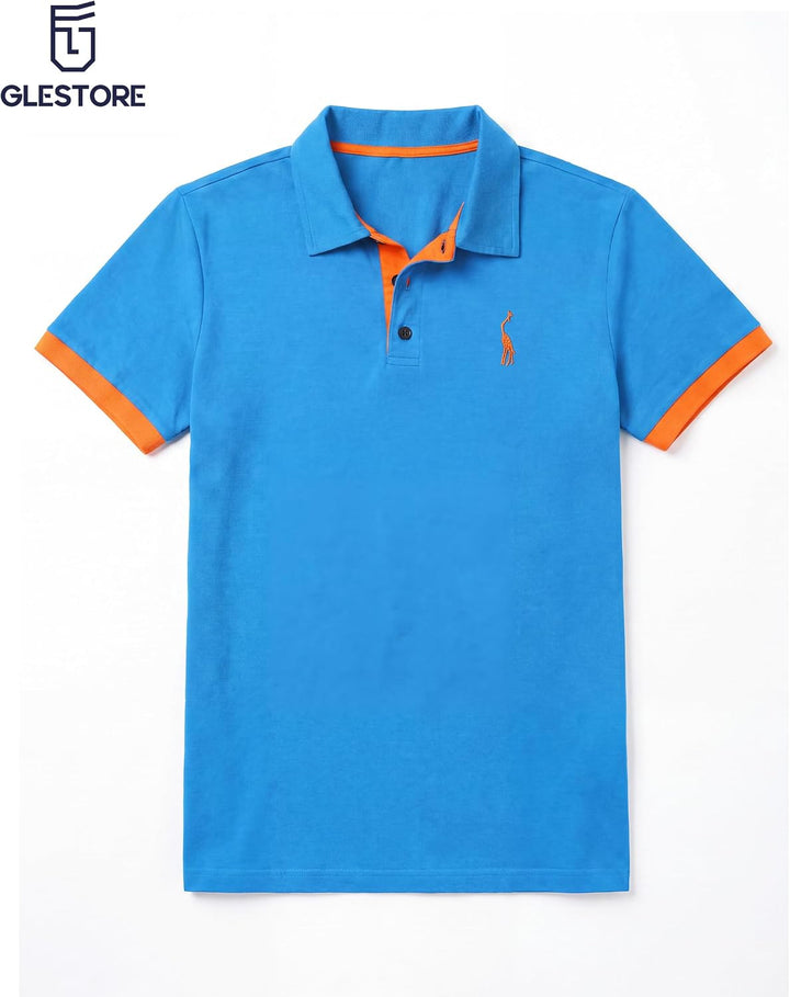 GLESTORE Poloshirt Herren Männer Hemd Herren Kurzarm Shirt Sommer L Blau&amp;orange, L Blau&amp;orange