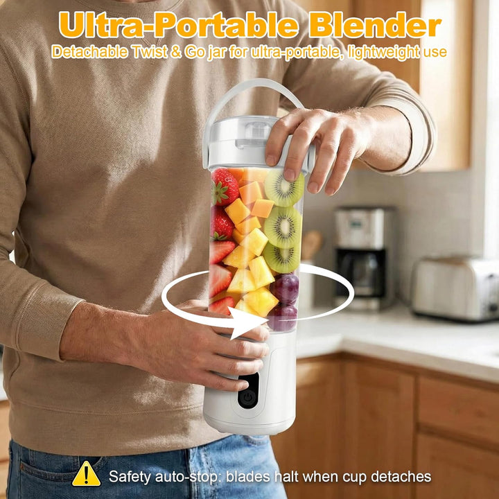 Tragbarer Mixer 580ml, Smoothie Maker to Go mit 12 Edelstahlklingen, 20000 U/min, USB-C Wiederauflad