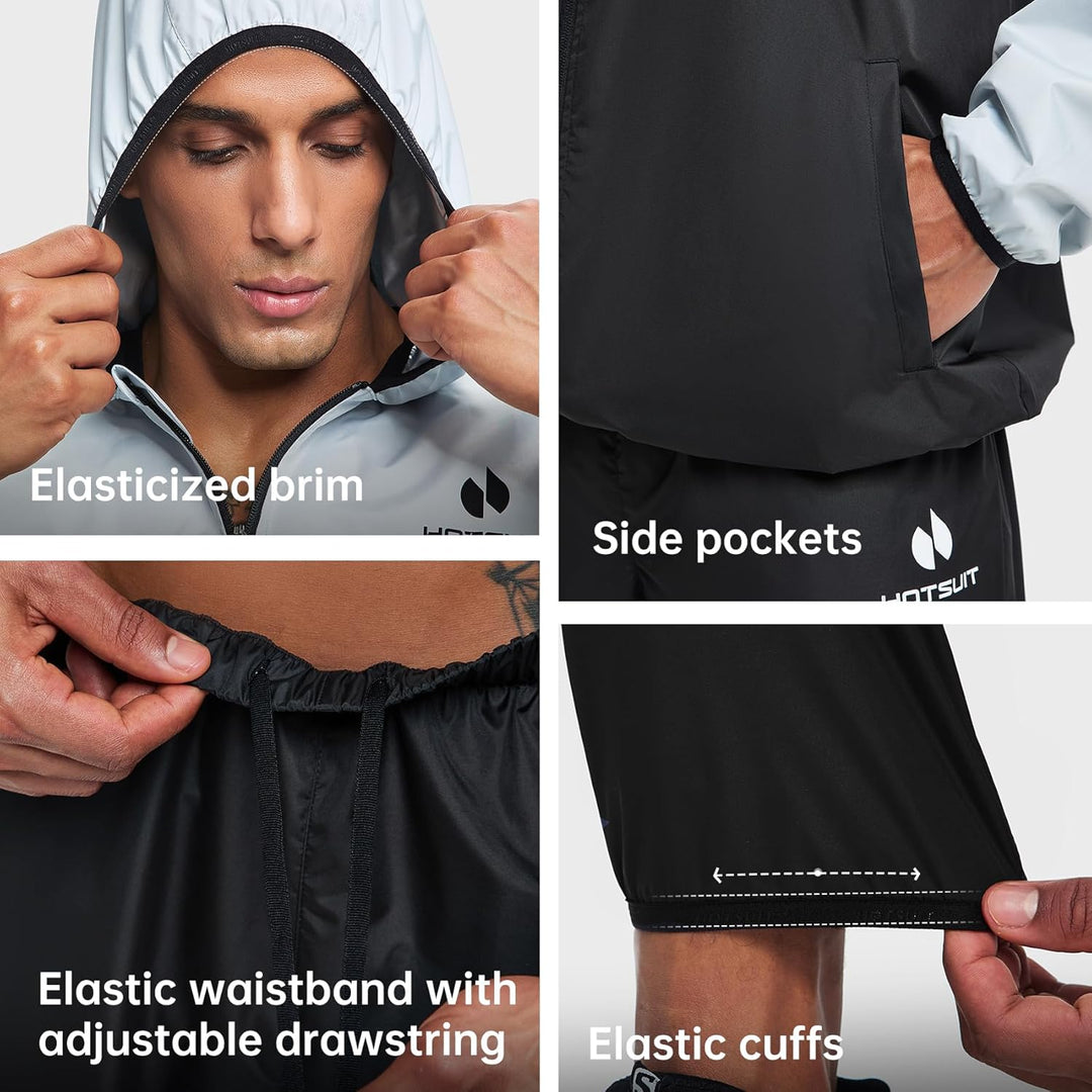 HOTSUIT Schwitzanzug Herren Trainingsanzüge Fitnessstudio Workout Übung Saunajacke Hose Ganzkörper S