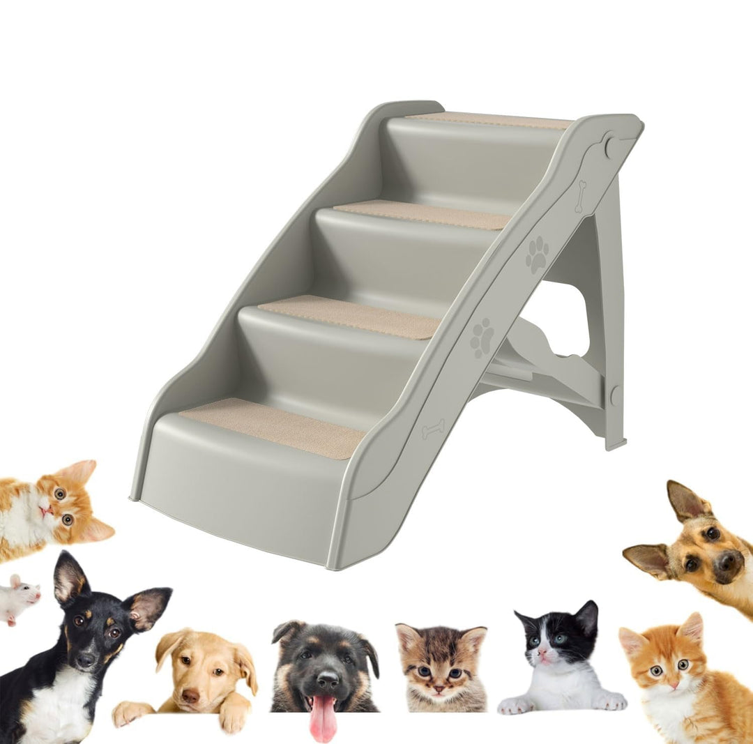 UISEBRT Hundetreppe Klappbar 4 Stufen Haustiertreppe, Tiertreppe mit Rutschfesten Matte und Stützsta