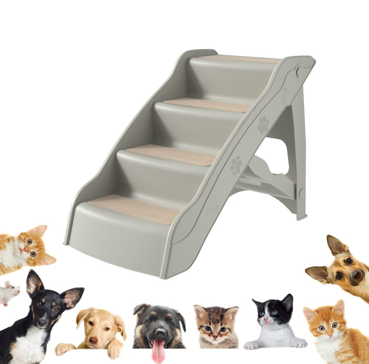 UISEBRT Hundetreppe Klappbar 4 Stufen Haustiertreppe, Tiertreppe mit Rutschfesten Matte und Stützsta