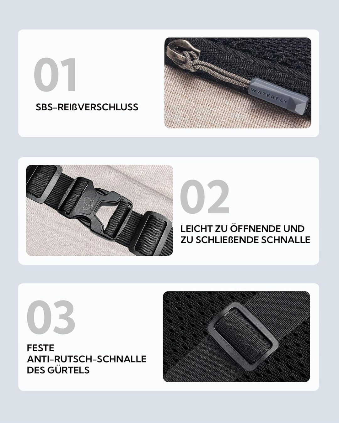 WATERFLY Bauchtasche Hüfttasche Herren Damen: Klein Gürteltasche Sport Bum Hip Bag Männer Frauen Wai