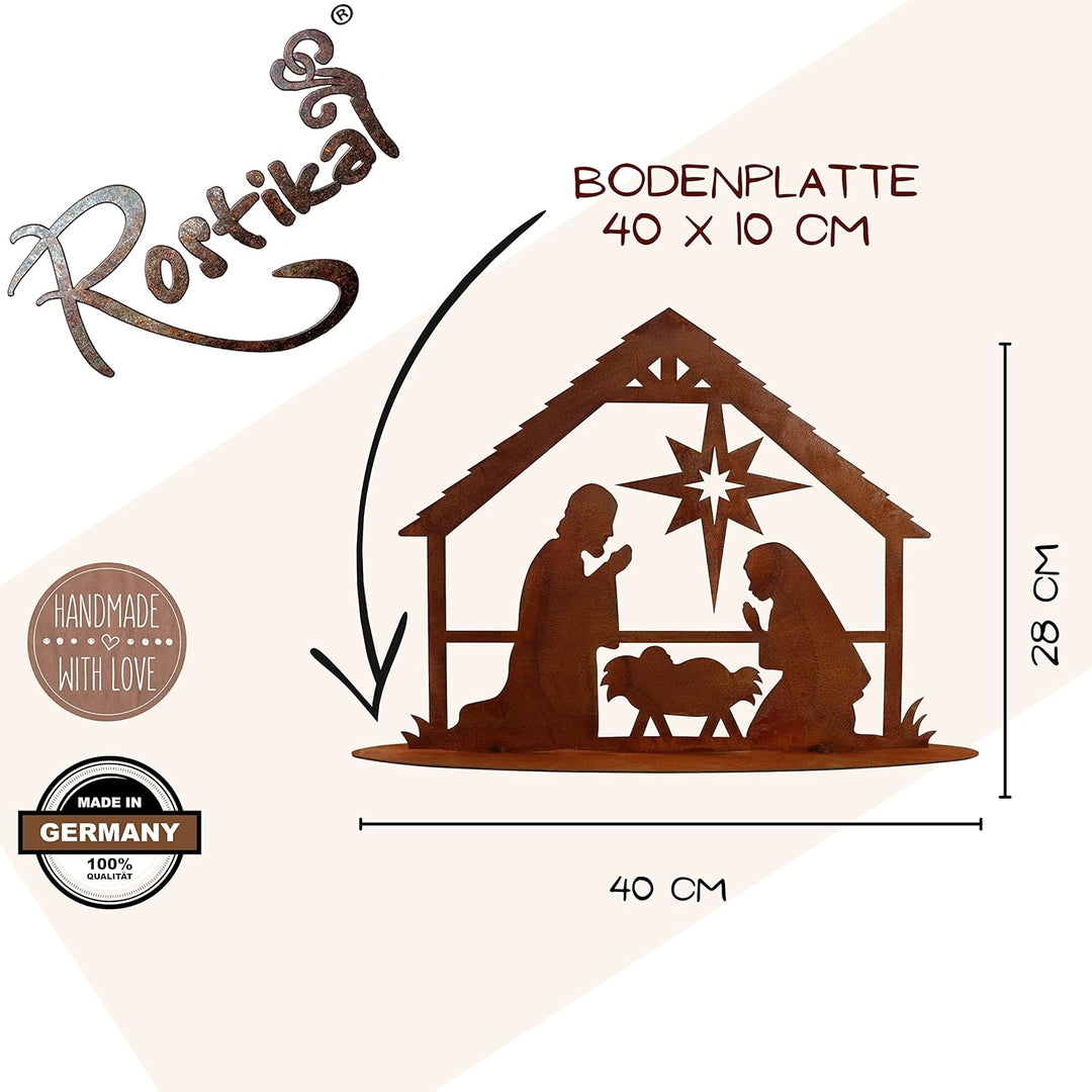 Rostikal Krippe Weihnachten Deko Weihnachtskrippe mit Figuren Weihnachtsdeko Bethlehem auf Bodenplat