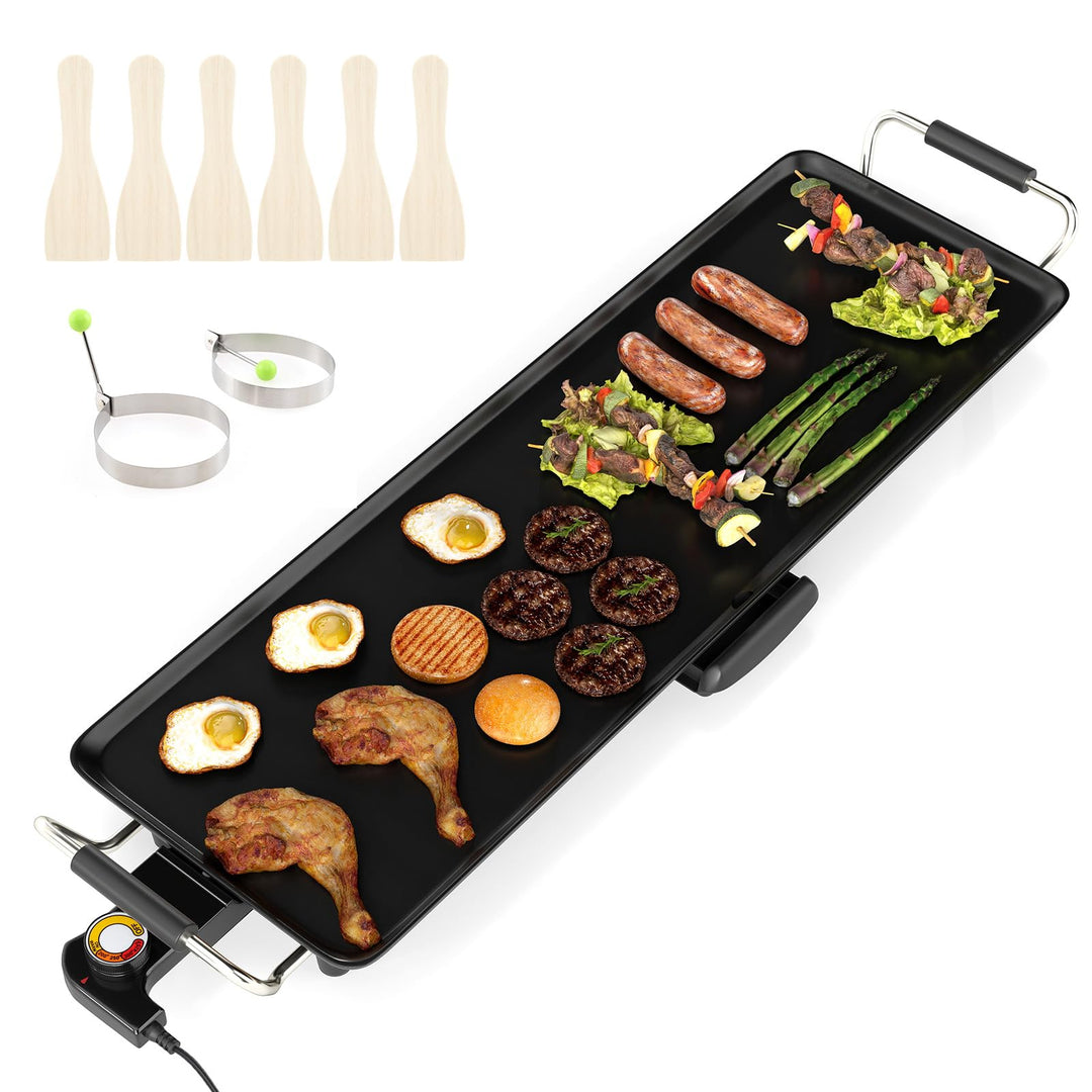COSTWAY 70cm elektrische Grillplatte, Teppanyaki Grill antihaftbeschichtet, BBQ-Grill mit einstellba