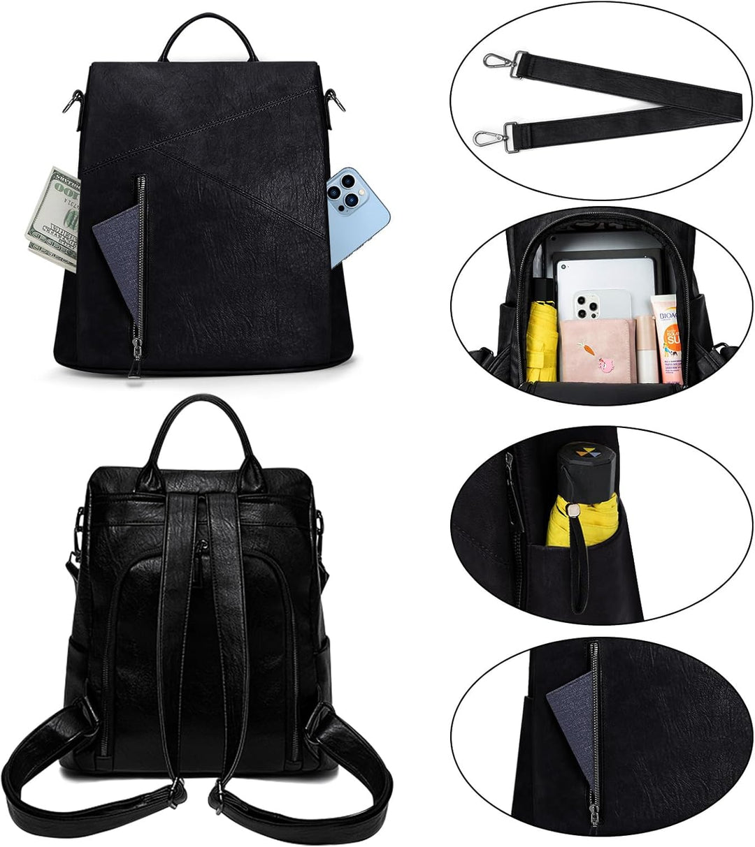 HUA ANGEL 2 In 1 Elegant Damen Rucksack Umhängetasche Anti Diebstahl Tagesrucksack Wasserdicht PU Le