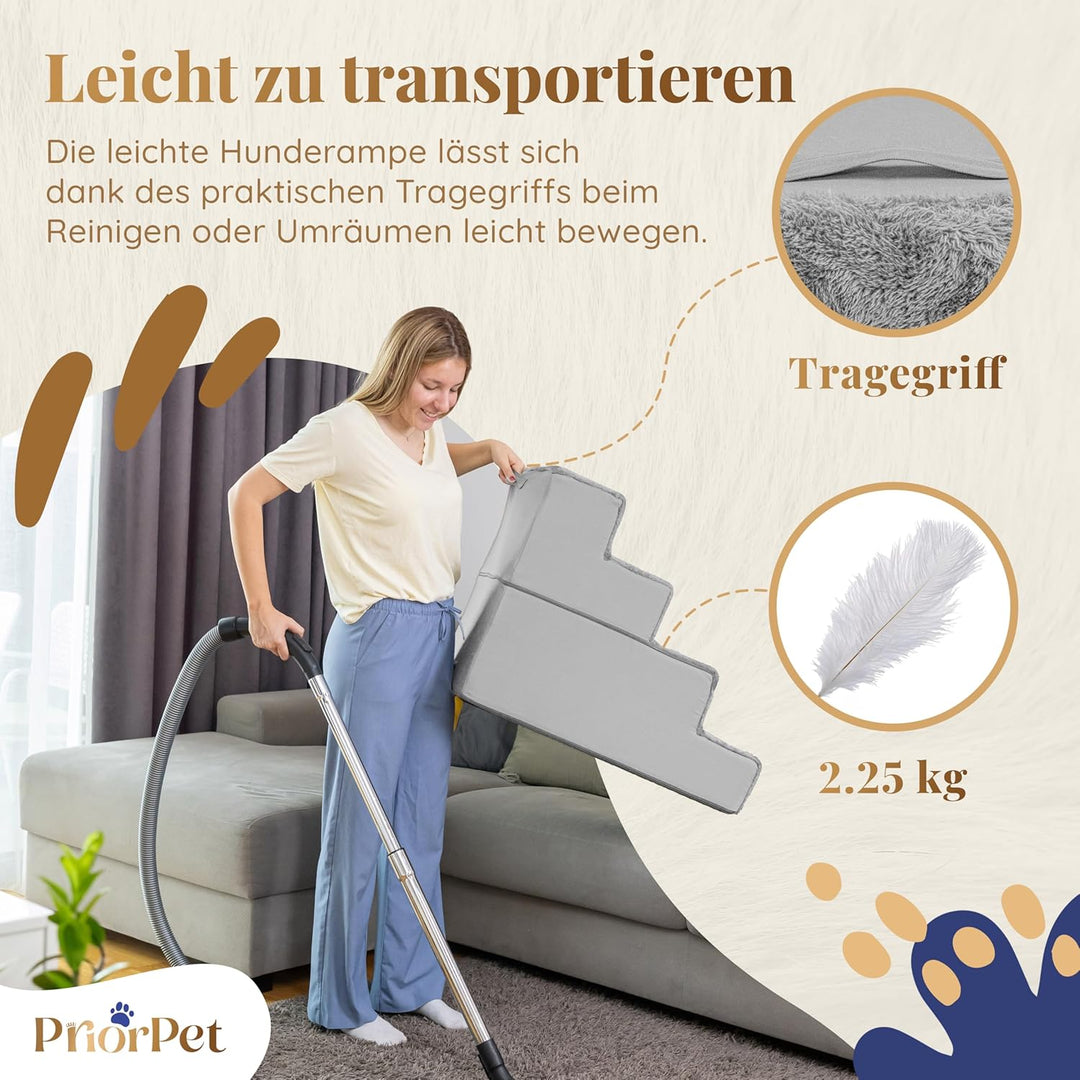 Hundetreppe für Bett und Sofa - 4 Stufen Hunderampe 58cm Hoch - Schaumstoff für Kleine Hunde - Siche