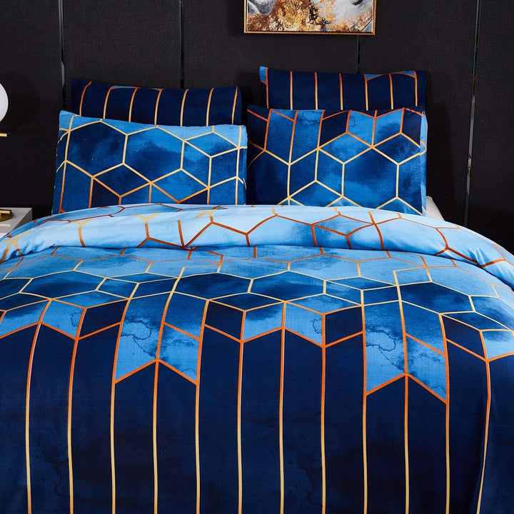 Luofanfei Gestreifte Bettwäsche 135x200 cm 4teilig Blau Geometrisch Bettbezug Set Microfaser Bettdec