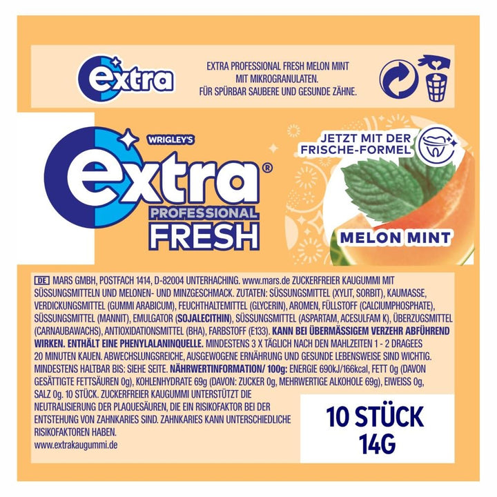 Extra Professional Fresh Melon Mint, Zuckerfreier Kaugummi, Multipack mit 30x10 Dragees, Für frische