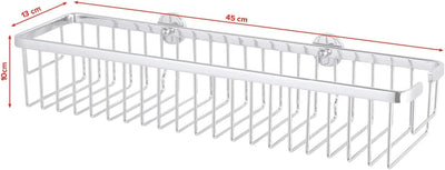 tesa ALUXX Duschkorb ohne Bohren, extra breit (45cm), Aluminium, verchromt, rostfrei, inkl. Klebelös