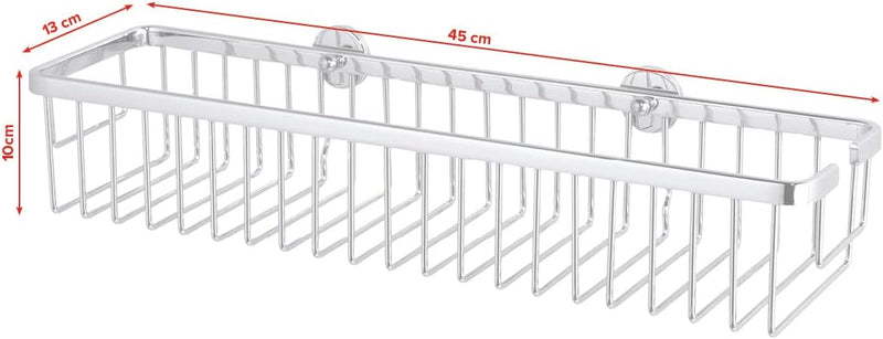 tesa ALUXX Duschkorb ohne Bohren, extra breit (45cm), Aluminium, verchromt, rostfrei, inkl. Klebelös