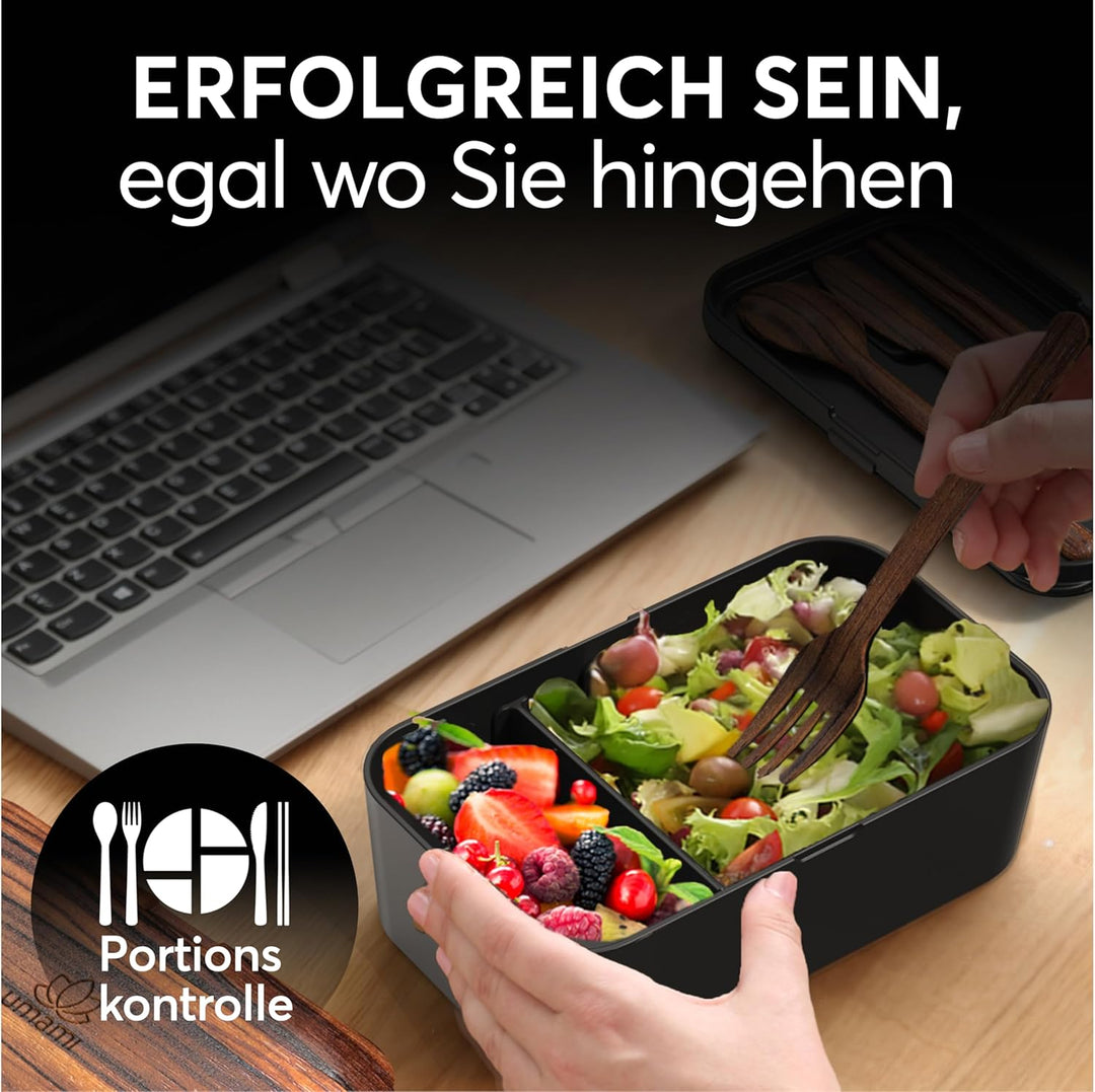 Umami Premium Lunchbox Erwachsene, Verschachtelbar Auslaufsichere Bento Box mit 4 Bestecke & Fächern
