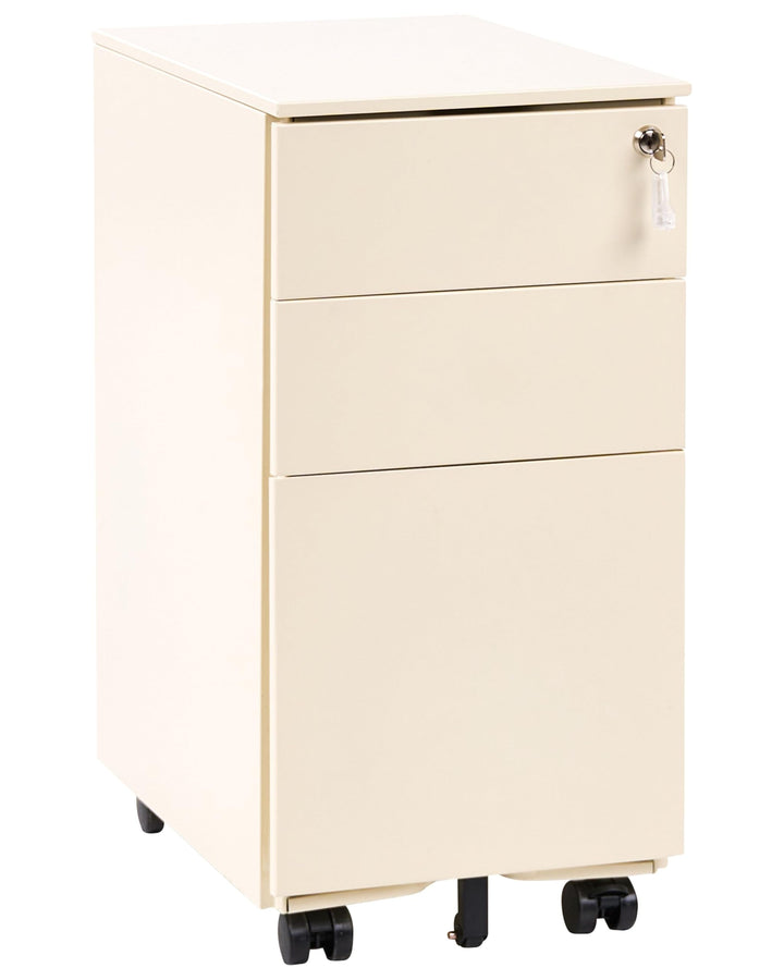 Aktenschrank Metall 3 Schubladen Hellbeige rollbar abschliessbar Büroschrank Bolsena