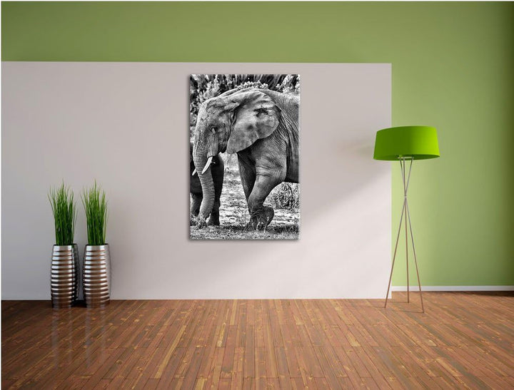 Pixxprint Elefantenkuh mit Jungtier als Leinwandbild/Grösse: 100x70 cm/Wandbild/Kunstdruck/fertig be