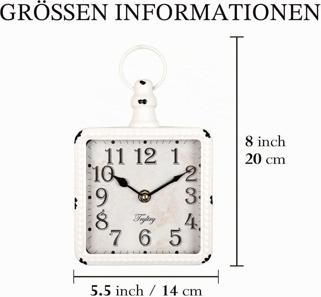 TRYLTRY Rechteckige kleine Wanduhr, batteriebetrieben, lautlos, Vintage-Dekoration, Wanduhr, antikes