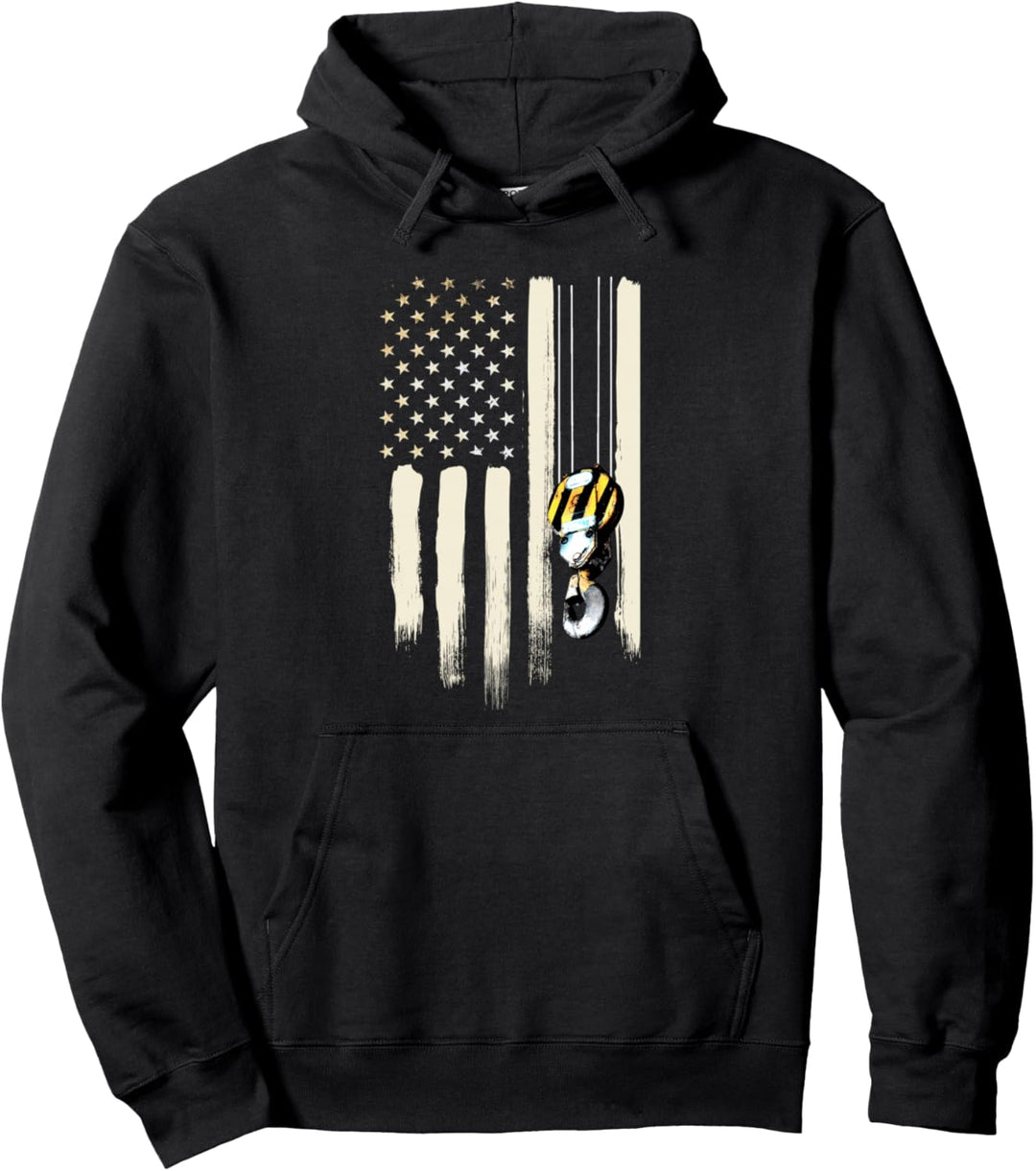 Crane Operator Gifts Patriotic American Flag Construction Pullover Hoodie