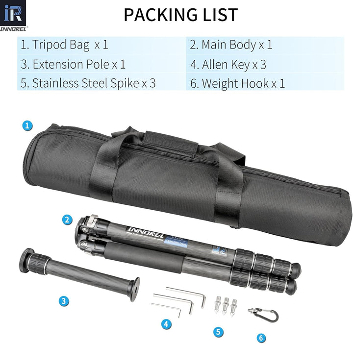 Kohlefaser-Stativ- INNOREL CT75C Super professionelles tragbares Reisestativ für DSLR-Kamera Robuste