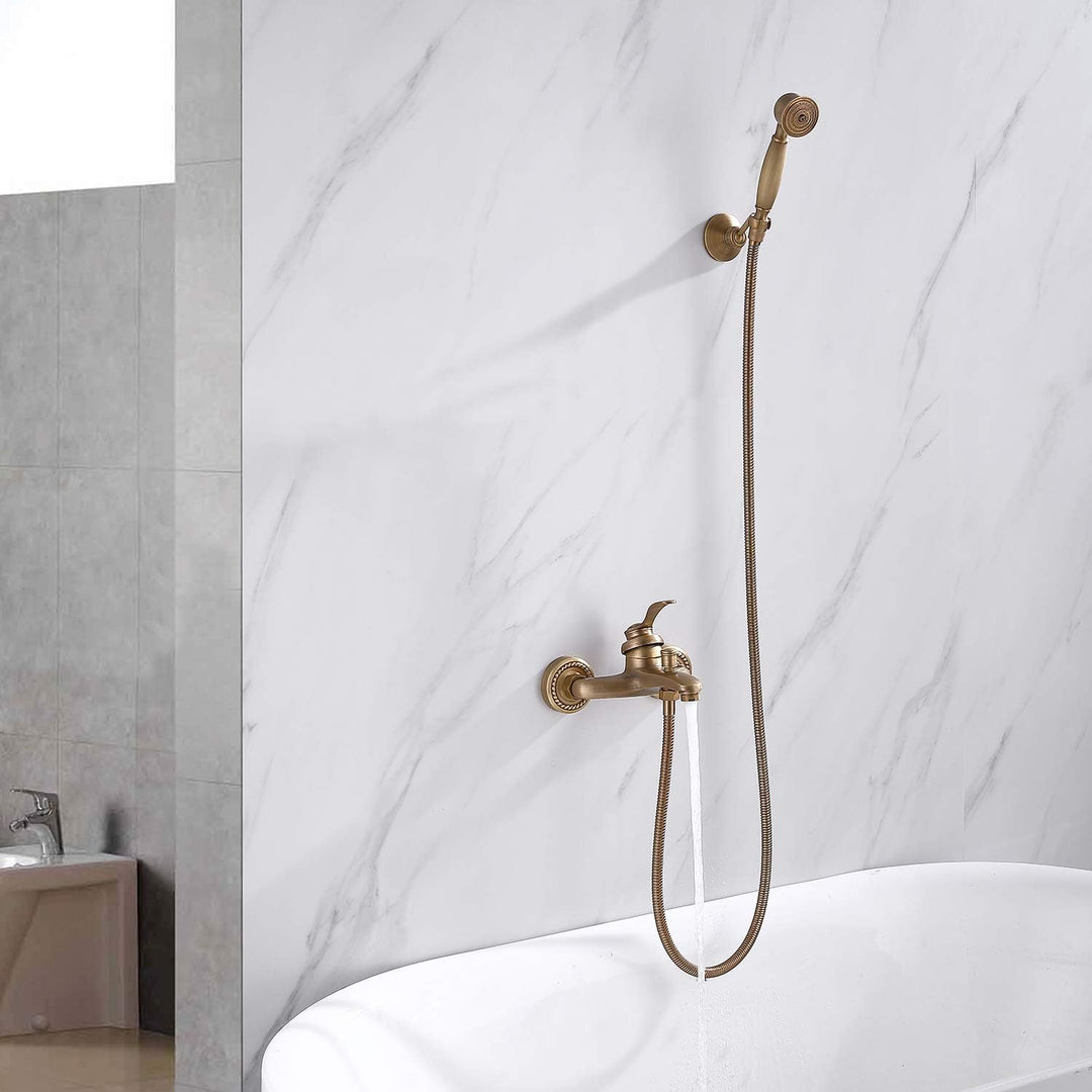 HomeLava Wannenarmatur Antik Messing Bad Dusche Armaturen Set Badewanne Wasserhahn Wandmontage mit H