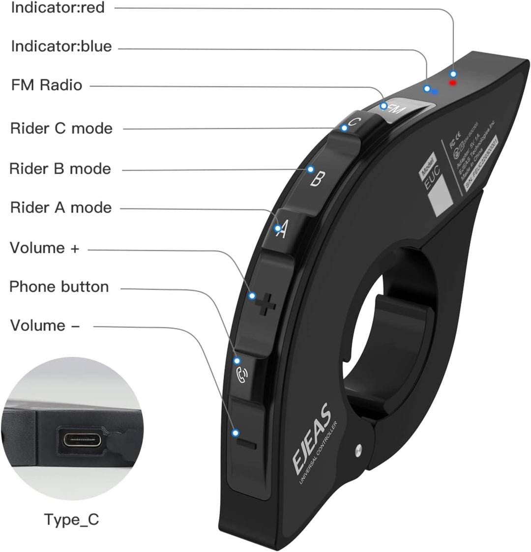 EJEAS EUC Motorrad-Fernbedienungsgriff Wird verwendet, Q2/Q7/V4 Plus/Q4 Motorradhelm Bluetooth-Gegen