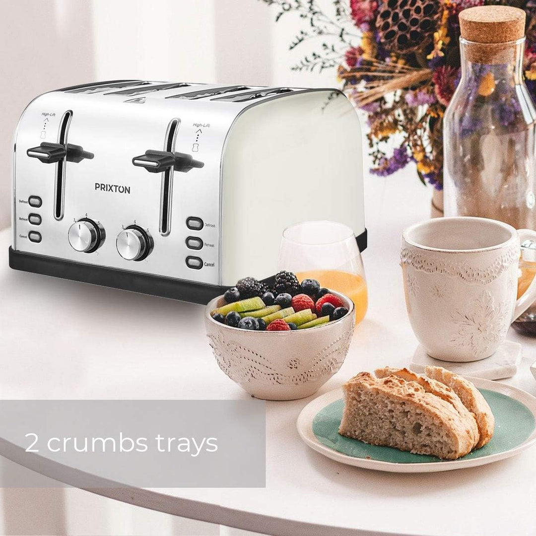 PRIXTON 4 Slice Toaster 1900W mit 4 extra breiten Schlitzen, Edelstahl, 7 Bräunungsstufen, Auftau- u