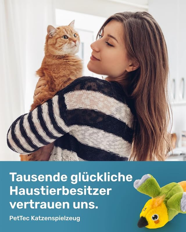 PetTec - Plush Toy Papagei Katzenspielzeug interaktiv zur Selbstbeschäftigung - Plüschtier Katze bew