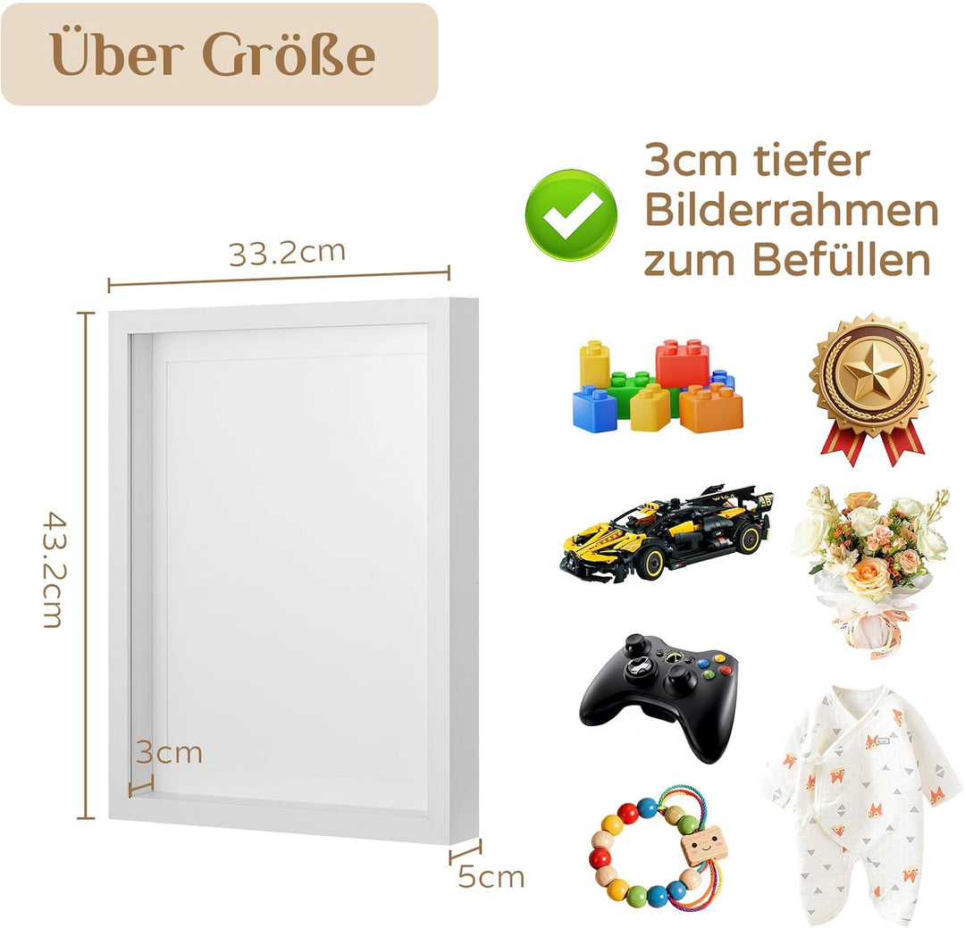 3d Bilderrahmen zum Befüllen für Gegenstände Geschenk: 3 cm Tiefer Rahmen 30x40 Weiss für Brautstrau