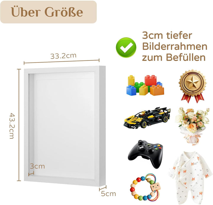 3d Bilderrahmen zum Befüllen für Gegenstände Geschenk: 3 cm Tiefer Rahmen 30x40 Weiss für Brautstrau